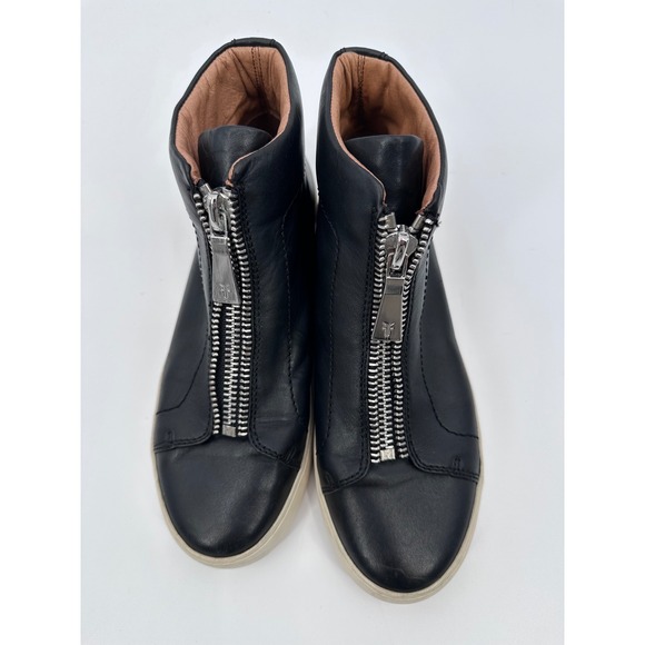 Frye Leather High‎ Top Zip Sneakers Black Platform Casual Shoes - Picture 2 of 8